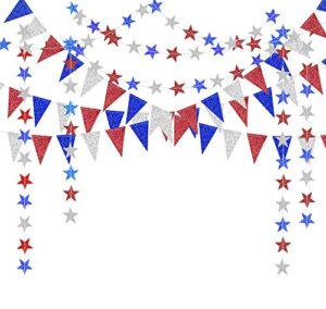 decor365 red blue white/silver star garland triangle pennant banner kit 4th/fourth of july usa america independent day celebration decor party hanging decoration for bithday/wedding/home/cavinal/home