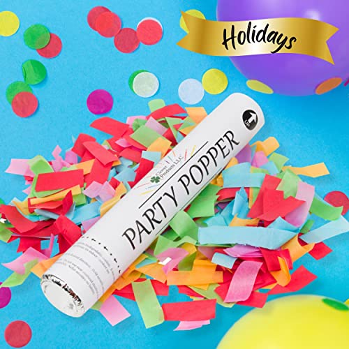 Clover Products Large Premium Confetti Cannon - (6 Pack) Multicolor Biodegradable Confetti Popper | Compressed Air Launches Confetti 20 - 25 Feet | Party Poppers for any Celebration, Parties, Birthdays, Weddings.