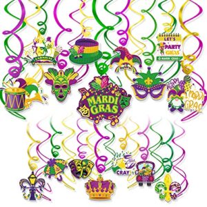 howaf mardi gras party hanging swirls decorations, mardi gras themed foil swirls for new orleans party ceiling decoration, mardi gras swirls streamer for masquerade party supplies, 30pcs
