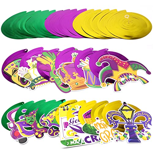 HOWAF Mardi Gras Party Hanging Swirls Decorations, Mardi Gras Themed Foil Swirls for New Orleans Party Ceiling Decoration, Mardi Gras Swirls Streamer for Masquerade Party Supplies, 30pcs