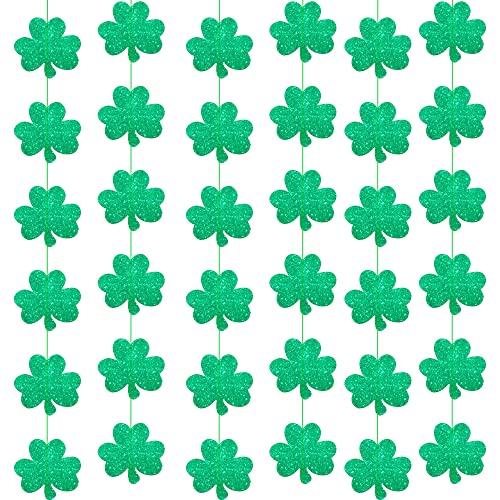 KatchOn, Glitter St Patricks Day Shamrock Garland - 6 Strings, No DIY | St Patricks Day Banner, St Patricks Day Decorations | Clover Garland Banner, St Patricks Day Garland, St Paddys Day Decorations