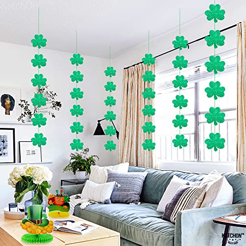 KatchOn, Glitter St Patricks Day Shamrock Garland - 6 Strings, No DIY | St Patricks Day Banner, St Patricks Day Decorations | Clover Garland Banner, St Patricks Day Garland, St Paddys Day Decorations