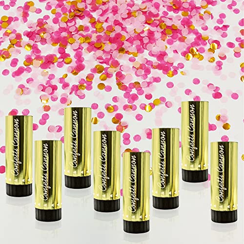 8 PCS Confetti Poppers Cannons for Gender Reveal Wedding Birthday Graduation Baby Shower Anniversary Christmas New Year's Kids Fun Party Supplies Decorations and Favors (Pink+Gold)