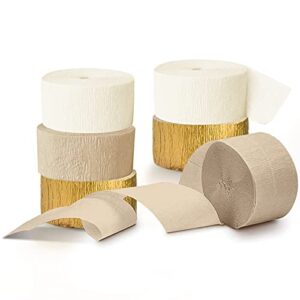 NICROHOME White and Gold Party Decorations, 6 Rolls Ivory White Light Brown Crepe Paper Streamers for New Years Eve Party Supplies 2023, Wedding, Baby Bridal Shower, Birthday, 82Ft Long