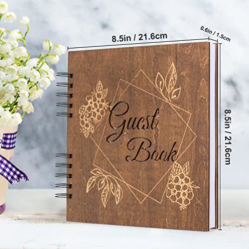 Creawoo Wooden Wedding Guest Book Reception Sign in Photo Album with Table Sign, Pen & Holder, Hardcover Memory Registry Guestbook with 90 White Pages for Baby Shower, Birthday, Bridal Shower, Wedding