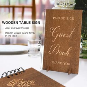 Creawoo Wooden Wedding Guest Book Reception Sign in Photo Album with Table Sign, Pen & Holder, Hardcover Memory Registry Guestbook with 90 White Pages for Baby Shower, Birthday, Bridal Shower, Wedding