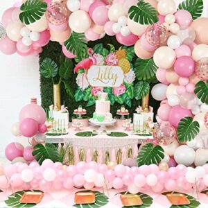 132Pcs Pink Balloons Arch Garland Kit, Blush Peach Pastel Orange Tropical Flamingo Balloons for Girls Wedding Birthday Baby Shower Party Decorations