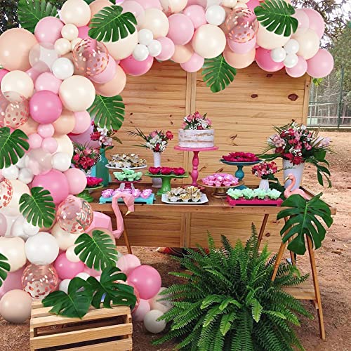 132Pcs Pink Balloons Arch Garland Kit, Blush Peach Pastel Orange Tropical Flamingo Balloons for Girls Wedding Birthday Baby Shower Party Decorations