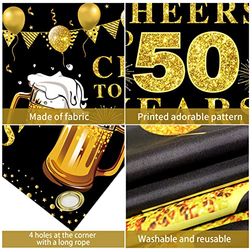 Cheers to 50 Years Banner Backdrop, Black Gold Happy 50th Birthday Decorations, 50 Anniversary Banner Poster Sign Party Supplies (72.8 x 43.3 Inch)