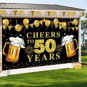 Cheers to 50 Years Banner Backdrop, Black Gold Happy 50th Birthday Decorations, 50 Anniversary Banner Poster Sign Party Supplies (72.8 x 43.3 Inch)