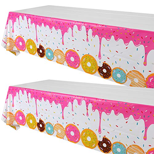 GGDE 2 Pcs Donut Dessert Theme Party Plastic Table Cover Birthday Party Decorations