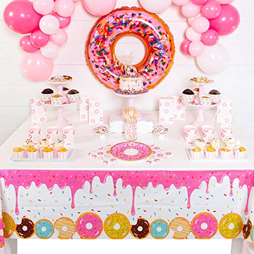 GGDE 2 Pcs Donut Dessert Theme Party Plastic Table Cover Birthday Party Decorations