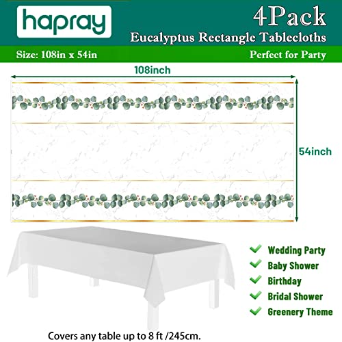 hapray 4 Pack Greenery Jungle Party Tablecloths for Rectangle Tables, Waterproof Disposable Rectangular Table Cloths Covers Eucalyptus Decorations, Wedding Baby Shower Birthday Bridal, 54” x 108”