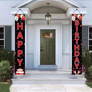 Red and Black Birthday Door Banner Decorations for Men Women, Red Black Happy Birthday Porch Sign Party Supplies, 16th 21st 30th 40th 50th 60th Birthday Backdrop Decor