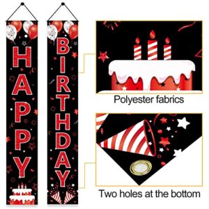 Red and Black Birthday Door Banner Decorations for Men Women, Red Black Happy Birthday Porch Sign Party Supplies, 16th 21st 30th 40th 50th 60th Birthday Backdrop Decor