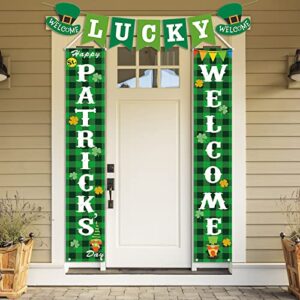 St Patricks Day Decorations Outdoor, Green Buffalo Check Plaid Welcome Banners Porch Signs W LUCKY Garland Banner, Irish Shamrock Happy Saint Patrick's Day Décor for Home Party Door Classroom Office