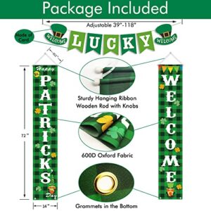 St Patricks Day Decorations Outdoor, Green Buffalo Check Plaid Welcome Banners Porch Signs W LUCKY Garland Banner, Irish Shamrock Happy Saint Patrick's Day Décor for Home Party Door Classroom Office