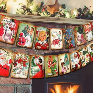christmas decorations vintage style christmas banner ,traditional vintage victorian style christmas bunting, vintage style santa christmas decorations indoor for home office party fireplace mantle