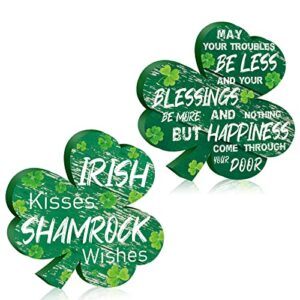 2 pcs st patrick’s day table wooden signs shamrocks ornaments irish themed 5.91×5.78 inch lucky tabletop st. patrick’s table decor rustic wood centerpieces green shamrock blocks office home decor