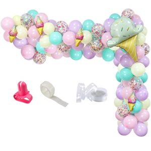 pastel sweet ice cream party balloons arch garland kit, macaron popsicle confetti foil balloons summer ice cream theme party decor for kids birthday baby shower two sweet donut grow up party supplies