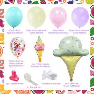 Pastel Sweet Ice Cream Party Balloons Arch Garland Kit, Macaron Popsicle Confetti Foil Balloons Summer Ice Cream Theme Party Decor for Kids Birthday Baby Shower Two Sweet Donut Grow Up Party Supplies