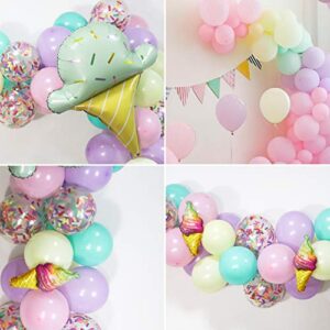 Pastel Sweet Ice Cream Party Balloons Arch Garland Kit, Macaron Popsicle Confetti Foil Balloons Summer Ice Cream Theme Party Decor for Kids Birthday Baby Shower Two Sweet Donut Grow Up Party Supplies