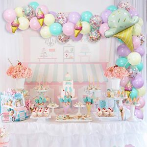 Pastel Sweet Ice Cream Party Balloons Arch Garland Kit, Macaron Popsicle Confetti Foil Balloons Summer Ice Cream Theme Party Decor for Kids Birthday Baby Shower Two Sweet Donut Grow Up Party Supplies