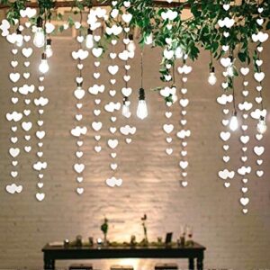 52Ft White Heart Garland White Pearl Love Heart Hanging Paper Streamer Banner for Winter Wedding Anniversary Bridal Shower Engagement Mothers Day Valentines Day Bachelorette Party Decorations Supplies