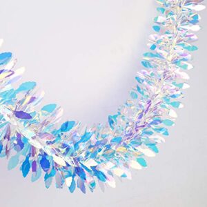 iridescent hanging decorations garland, 6ft long roll shiny foil metallic banner for christmas, bridal shower, wedding, birthday, frozen theme party, fairy princess rainbow show decoration