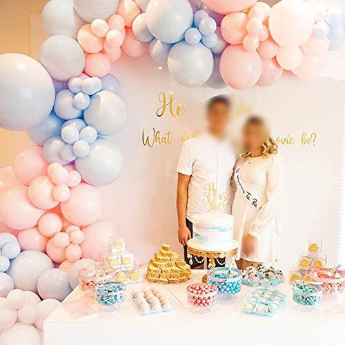 Gender Reveal Balloon Garland Arch Kit, SCMDOTI Gender Reveal Decorations Kit with Double Stuffed Pink and Blue, Nude,White Balloon Garland for Gender Reveal Party Supplies, Baby Shower Decoration