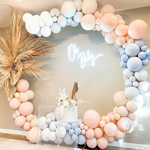 Gender Reveal Balloon Garland Arch Kit, SCMDOTI Gender Reveal Decorations Kit with Double Stuffed Pink and Blue, Nude,White Balloon Garland for Gender Reveal Party Supplies, Baby Shower Decoration