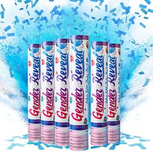 6 pack gender reveal confetti powder cannon for boy gender reveal party supplies ideas, vibrant blue color great for video and photos, 100% biodegradable and eco-friendly gender reveal decorations