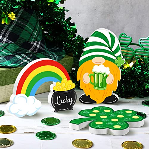 3 Pieces St. Patrick’s Day Table Signs Wooden, Shamrock Rainbow Gnome Wood Signs Table Top Decorations, Irish Themed Freestanding Lucky Table Centerpiece Decor for Fireplace Tiered Tray Home Office