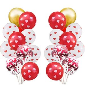 Valentines Day Decorations Party Balloons Kit, 12 Inch Heart Printed Red White Gold Confetti Balloons for Valentine's Day Anniversary Mothers Day Wedding Engagement Party SuppliesDecorations