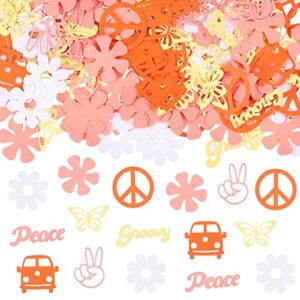 300 pieces two groovy confetti boho groovy party decorations retro hippie confetti peace daisy flower butterfly paper sign table confetti for baby shower birthday hippie groovy party decorations