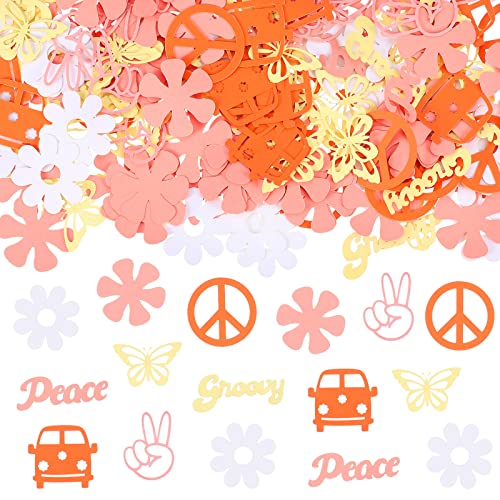 300 Pieces Two Groovy Confetti Boho Groovy Party Decorations Retro Hippie Confetti Peace Daisy Flower Butterfly Paper Sign Table Confetti for Baby Shower Birthday Hippie Groovy Party Decorations