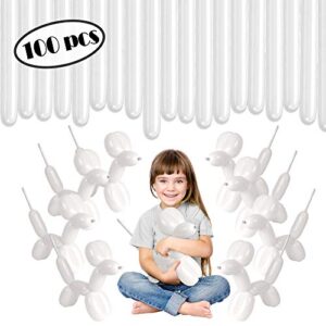 Treasures Gifted Long White Balloons - Animal Balloons - White 260 Balloons - White Long Balloons For Balloon Animals, 260q Balloons - Long White Balloon Animal Kit - 100 Pack Long Skinny Balloons