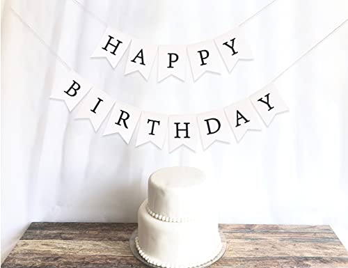 White Happy Birthday Banner - White Linen Banner , Birthday Party Banner Black , Best Birthday Gift , Black and White Birthday Banner , Birthday Party Drop Sign , Party Photo Backdrop