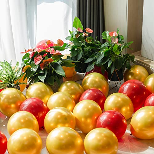 100pcs Metallic Gold Balloons, 12 inch Chrome Gold Latex Party Balloons Helium Quality for Party Decoration Like Birthday Party, Baby Shower,Wedding, Halloween or Christmas Party (with Gold Ribbon)