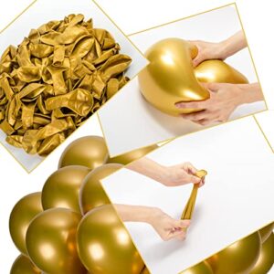 100pcs Metallic Gold Balloons, 12 inch Chrome Gold Latex Party Balloons Helium Quality for Party Decoration Like Birthday Party, Baby Shower,Wedding, Halloween or Christmas Party (with Gold Ribbon)