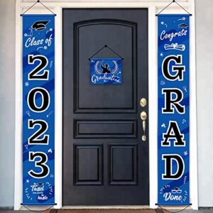 2023 graduation decorations, 3 pcs class of 2023 congrats grad banner, blue and black graduation party decorations hanging banner door porch sign photo props for college, high school and other grades