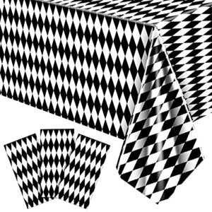 3 pieces black and white checkered tablecloths plastic gingham table cover for wonderland party tea party supplies camping picnic wedding birthday halloween party decorations, 54 x 108 inch