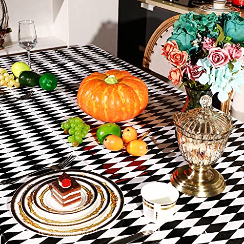 3 Pieces Black and White Checkered Tablecloths Plastic Gingham Table Cover for Wonderland Party Tea Party Supplies Camping Picnic Wedding Birthday Halloween Party Decorations, 54 x 108 Inch