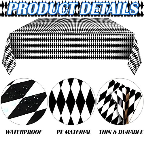 3 Pieces Black and White Checkered Tablecloths Plastic Gingham Table Cover for Wonderland Party Tea Party Supplies Camping Picnic Wedding Birthday Halloween Party Decorations, 54 x 108 Inch