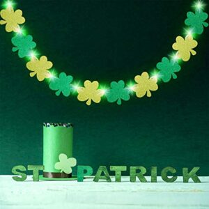 st. patrick’s day decorations glitter shamrock garland banner with 8 modes green string lights four leaf clover garland for irish saint patrick’s day party