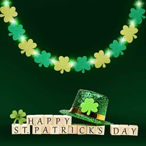 St. Patrick's Day Decorations Glitter Shamrock Garland Banner with 8 Modes Green String Lights Four Leaf Clover Garland for Irish Saint Patrick’s Day Party