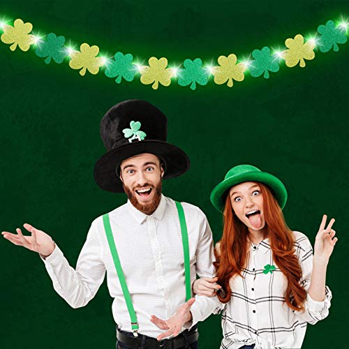 St. Patrick's Day Decorations Glitter Shamrock Garland Banner with 8 Modes Green String Lights Four Leaf Clover Garland for Irish Saint Patrick’s Day Party