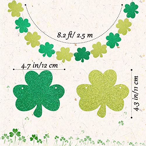 St. Patrick's Day Decorations Glitter Shamrock Garland Banner with 8 Modes Green String Lights Four Leaf Clover Garland for Irish Saint Patrick’s Day Party