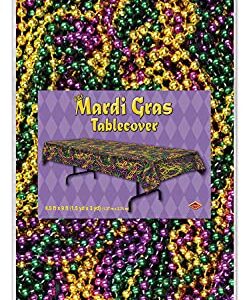 Beistle Mardi Gras Beads Tablecover, 54-Inch by 108-Inch