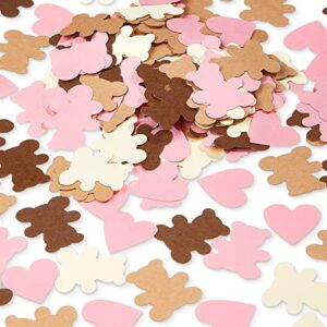 500 pieces bear table confetti girl baby shower paper confetti gender reveal bear confetti table sprinkles scatters for boy girl baby birthday rustic party decor (pink, brown, beige, dark brown)